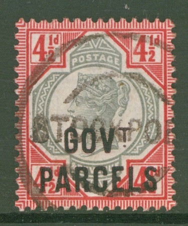 1891 Govt Parcels 4½d Green + Carmine SG 071   A Fine Used example with Good colour. Cat £275