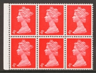 1967 4d Vermilion Booklet pane of 6 with Gum Arabic.