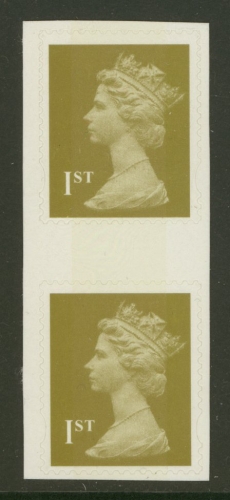 Machin Gold 1st Class Stamp Forgery gutter pair