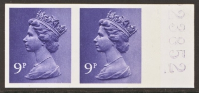 1971 9p Violet Machin variety Imperf SG 883a.