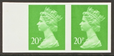 1993 20p Green variety Imperf marginal pair SG Y1685a