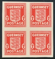 Guernsey 1941 1d Scarlet variety Imperf. A fresh U/M block of 4 