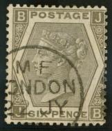 1872 6d Grey SG 125 VFU