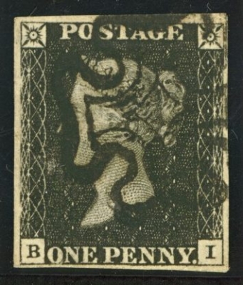 1840 1d Black SG 2 Plate 7 B.l. 