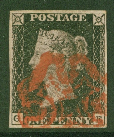 1840 1d Black SG 2 Plate 7 G.E.  A  Very Fine Used example with 4 Good to Large Margins Cancelled by a Bright Red M/X.