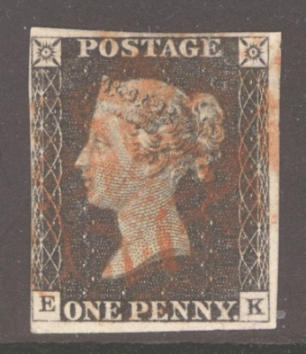 1840 1d Black SG 2  Plate 3 Lettered E.K.  A Very Fine Used example with 3 Good to Large Margins 4th margin just touchin…