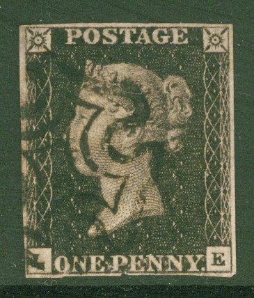 1840 1d Black SG 2 Plate 9 L.E.  A  Very Fine Used example with 4 Close to Good Margins Cancelled by a Black M/X.