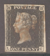 1840 1d Black SG 2  Plate 7 Lettered L.C.  A Fine Used example with 4 Good Margins cancelled by a Red M/X