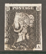 1840 1d Grey Black SG 3  A Fine Used example with 4 Good to Large Margins Neatly Cancelled by a Black M/X.