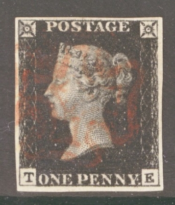 1840 1d Intense Black SG 1 Plate 5 T.E.  A Very Fine Used example with Extra Deep Colour and 4 Good Even Margins lightly…