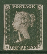 1840 1d Intense Black SG 1 Plate 10 K.J.  A Very Fine Used example with 4 Good Margins cancelled by a Black M/X.