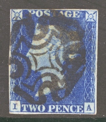 1840 2d Blue SG 5 Plate 2 I.A. A Good Used example with 4 Clear margins.