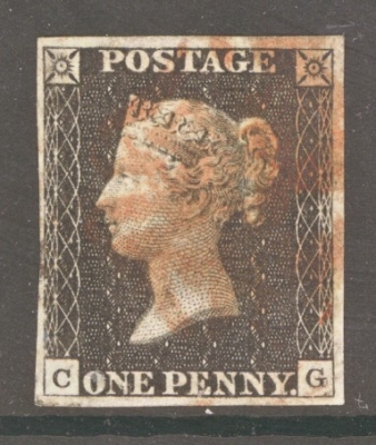 1840 1d Black SG 2 Plate 6 Lettered C.G.  A  Fine Used example with 4 Good Even Margins Cancelled by a Red M/X.