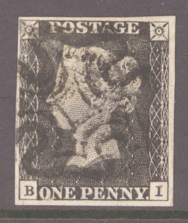 1840 1d Black SG 2  Plate 10 B.I.  A Very Fine Used example with 4 Good - Large Margins Neatly Cancelled by an Upright Black M/X.