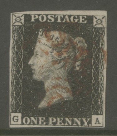 1840 1d Black SG 2  Plate 5 G.A.  A Fine Used example with 4 Good to Large Margins Cancelled by a Brownish  M/X