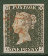 1840 1d Grey Black SG 3  Plate 3  O.J.  A Very Fine Used example with 4 Good to Large Margins Lightly Cancelled by a Red M/X.