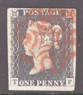 1840 1d Grey Black SG 3 Plate 3 lettered T.F.  A Very Fine Used example with 4 Good to Large Margins