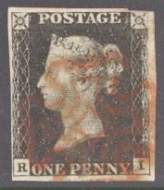 1840 1d Black SG 2 lettered R.I  A fine used example with 4 clear to large margins