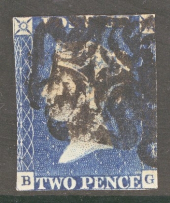 1840 2d Blue SG 5 Plate 1  B.G.  A Sound Used example