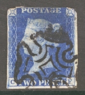 1840 2d Blue SG 5 Plate 2  C.F.  A Used example with reverse thin. Cat £1,000