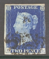 1840 2d Deep Blue SG 4 Plate 2 D.L. A Fine Used example in a Deep Shade with 3 Large Margins cancelled by a Black M/X.  Cat £1200