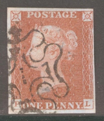 1841 1d Red  Cancelled by a 1 in Maltese cross SG 8m P.L.  A Very Fine Used example with 4 Close to Large Margins. Cat …