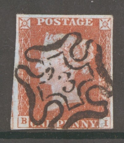 1841 1d Red  Cancelled by a 3 in Maltese cross SG 8m B.I.   A Very Fine  Used example with 4 Close to Large Margins. 