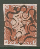 1841 1d Red Cancelled by an 4 in Maltese cross SG 8m O.C.  A Fine Used example .