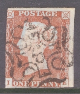 1841 1d Red  Cancelled by a 6 in Maltese cross SG 8m IE.  A Very Fine Used example with 3 Clear to Large Margins. Cat £160