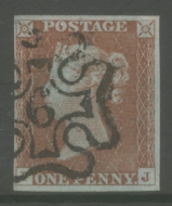 1841 1d Red cancelled by a 6 in Maltese cross SG 8M A Very Fine Used example with 4 Good to Large margins neatly cancelled