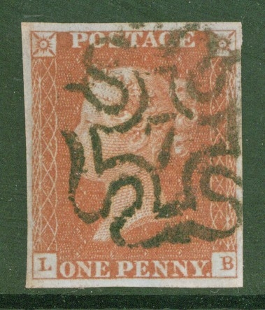 1841 1d Red cancelled by a 7 in Maltese Cross SG 8m lettered L.B.  A Very Fine Used example with 4 Good to large margins. Cat £160