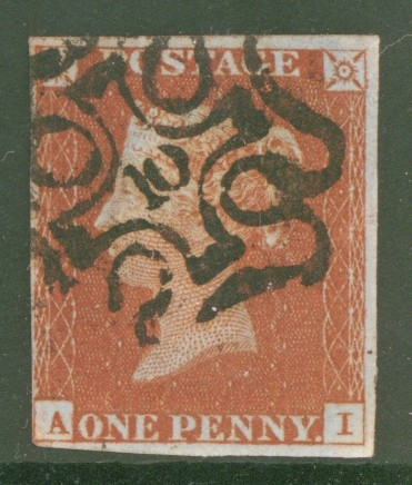 1841 1d Red  Cancelled by a 10 in Maltese cross SG 8m A.I.  A Fine Used example with 4 Close to Good Margins. Cat £320