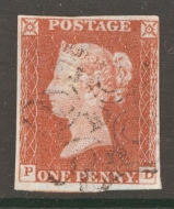 1841 1d Red cancelled by a 10 in Maltese Cross SG 8m Lettered P.D.  A Very Fine Used example with 4 Clear to Good margins. Cat £320