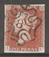 1841 1d Red cancelled by a 8 in Maltese Cross SG 8m lettered I.L.  A Very Fine Used example with 4 Good to large margins.