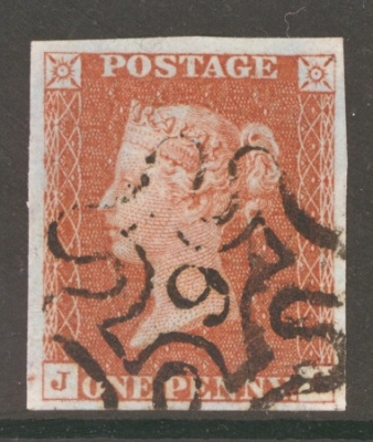 1841 1d Red cancelled by a 9 in Maltese Cross SG 8m   A Very Fine Used example with 4 Extra large margins.