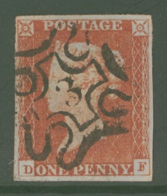 1841 1d Red  Cancelled by a 3 in Maltese cross SG 8m Plate 32  D.F.  A Very Fine Used example with 4 Good Margins. Cat £225