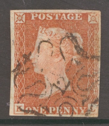 1841 1d Red  Cancelled by a 12 in Maltese cross SG 8m  Plate 29 K.L.  A Very Fine Used example with 4 clear to good margins. Cat £350