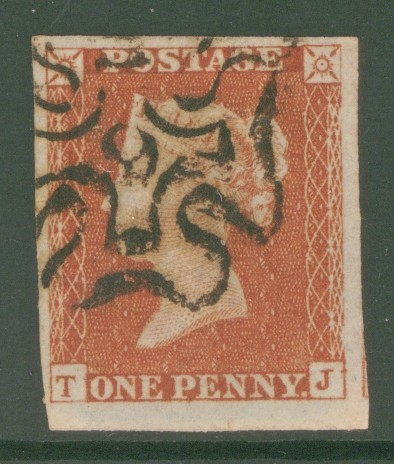 1841 1d Red  Cancelled by a 9 in Maltese cross SG 8m Plate 30  T.J.  A Very Fine Used example with 4 Good to Extra Large margins.