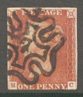 1841 1d Red Cancelled by a 7 in Maltese cross SG 8m  M.C.  A Fine Used example with 3 Good Margins. Cat £225