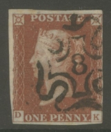 1841 1d Red cancelled by a 8 in Maltese cross SG 8m D.K