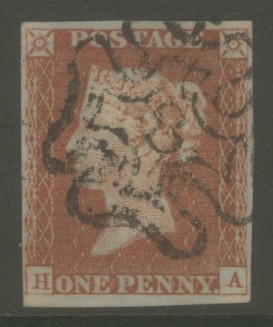 1841 1d Red cancelled by a 8 in Maltese cross  SG 8m  H.A.