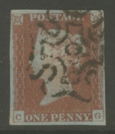 1841 1d Red cancelled by a 9 in Maltese cross SG  8m C.G. 