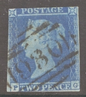 1841 2d Blue SG 14  1-2 Margins