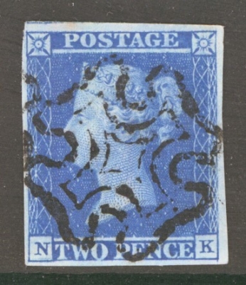 1841 2d Pale Blue  SG 13 Plate 3 Lettered N.K.   A Very Fine Used example with 4 Good to Large margins Neatly Cancelled …