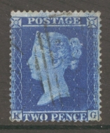 1854 2d Blue Plate 6 SG 36a K.G.  A Very Fine Used example of this Difficult stamp. Cat £325