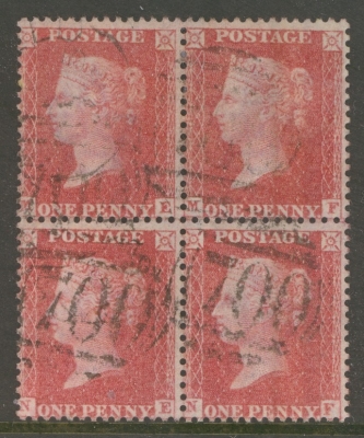 1856 1d  Rose Red SG 40  A Very Fine Used block of 4. 