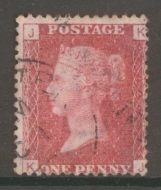 1858 1d  Red SG 43 Pl 147  K.J.   A  Very Fine Used example