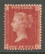 1858 1d Red SG 43 plate 222 G.E.  A Fresh U/M example