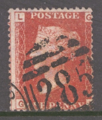 1858 1d  Red SG 43 Pl 225  G.L.   A Fine Used example with Extra Deep Colour + the Plate Clearly Visible