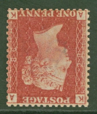 1858 1d  Red  Variety Inverted Watermark SG 43i Pl 86  A.K.  A Fresh U/M example